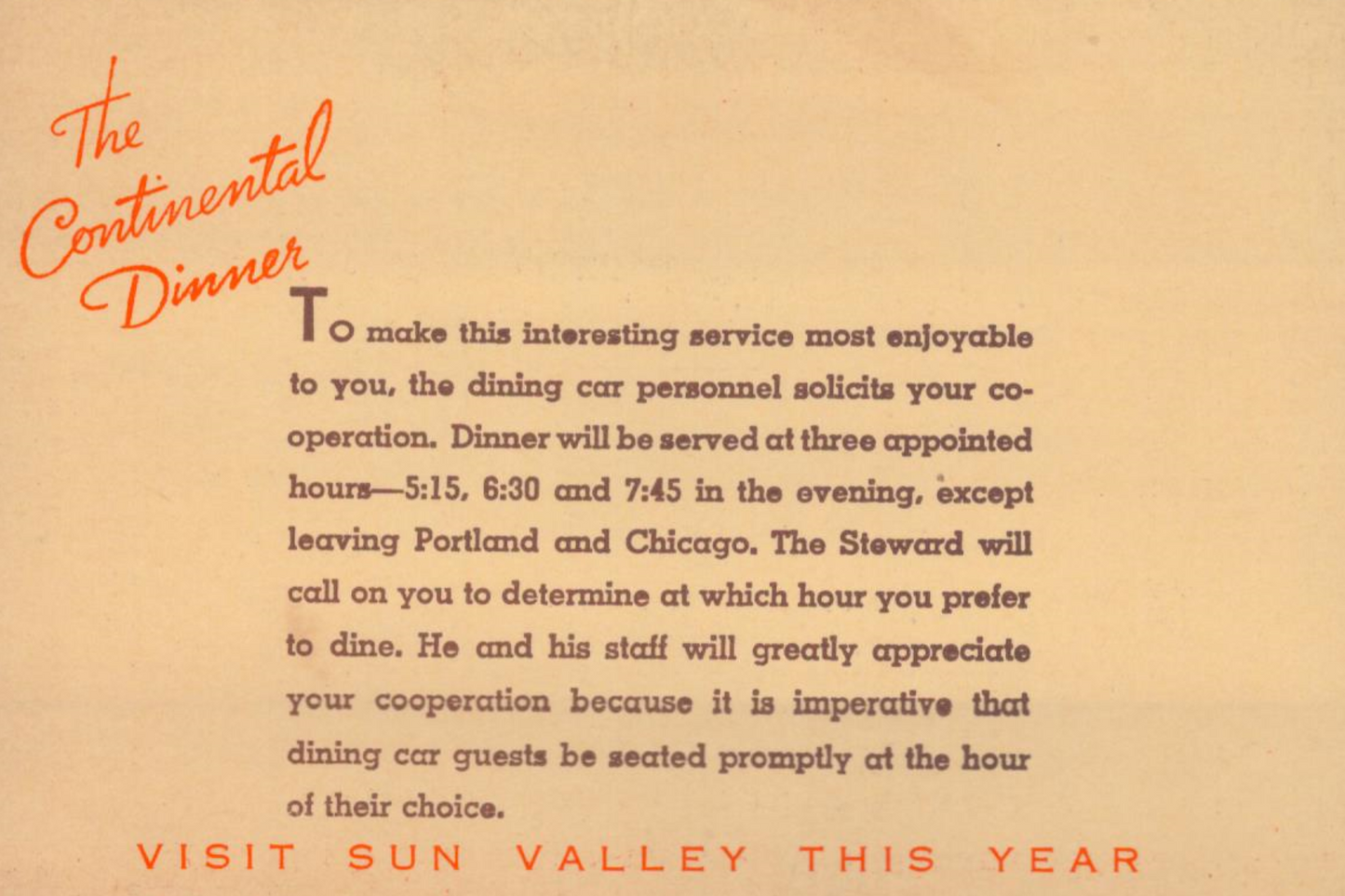 Vintage Menu: The Continental Dinner on the “Union Pacific” — Streamliner — City of Portland — 1941